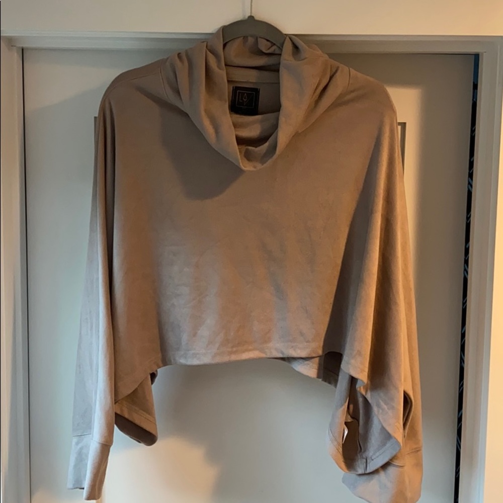 Suede cowl neck cropped sweater